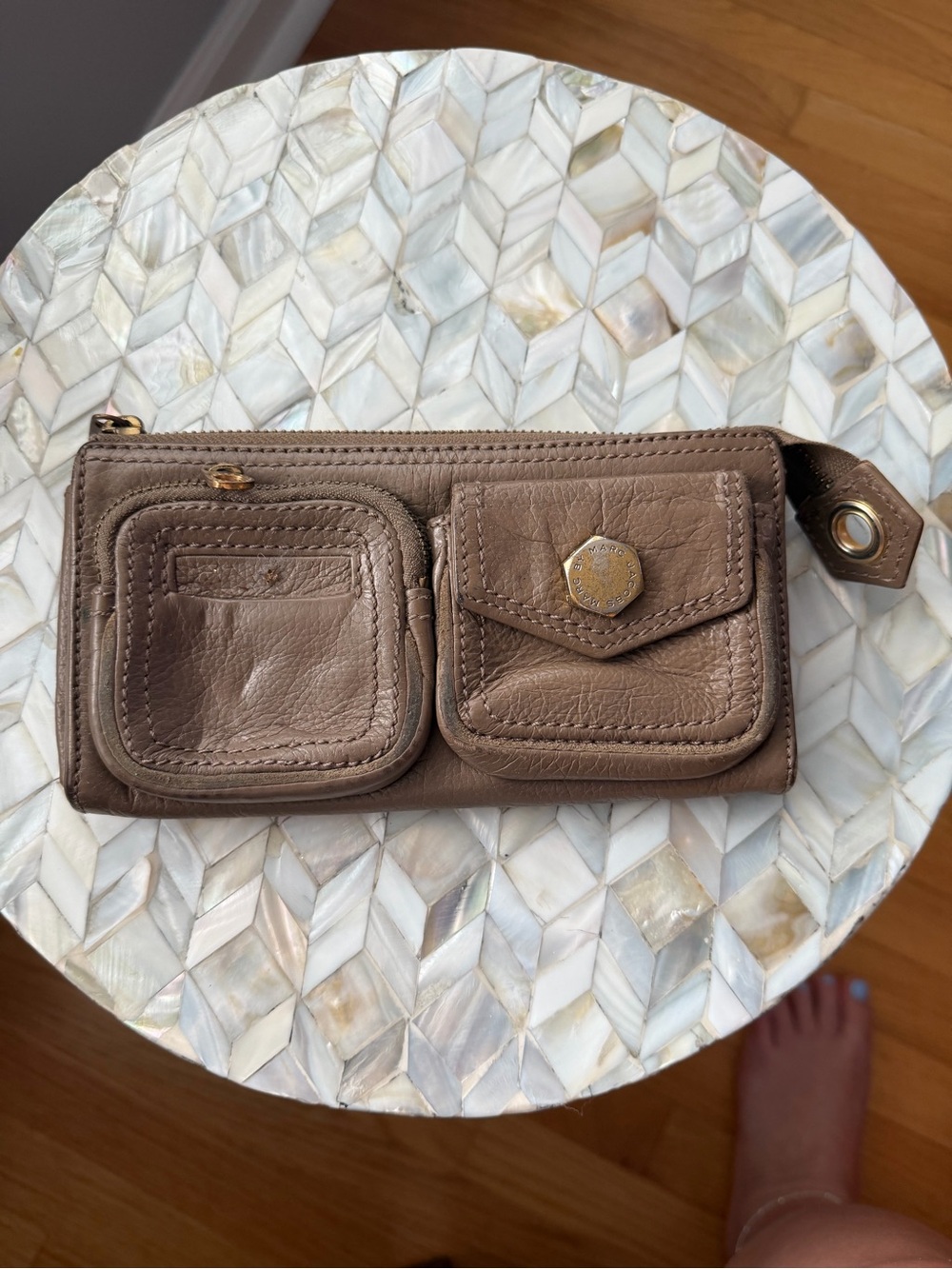 Marc Jacobs Brown Leather Zip Wallet with Front Pockets